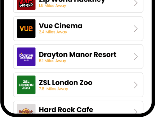 The Kids Pass app showing different savings